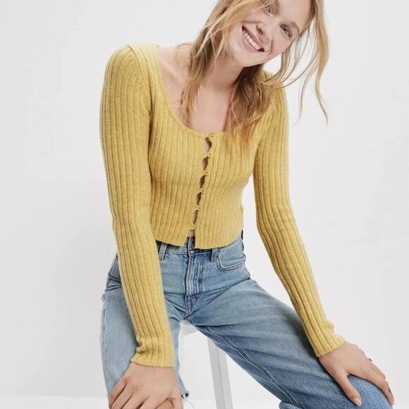 NWT American Eagle Button-Front Ribbed Cardigan S - Picture 2 of 11